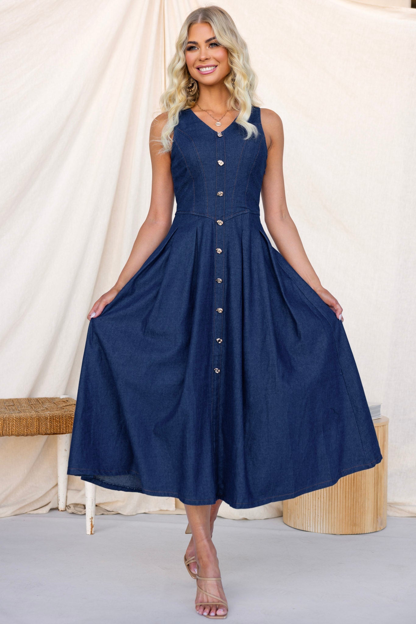 Bella™ | Nottie Denim Midi Dress