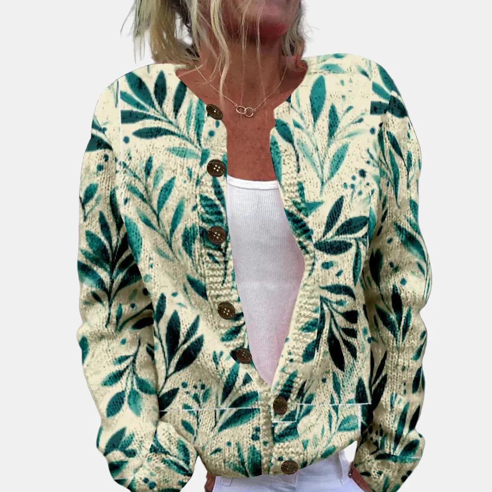 Sabina | Grönbladig Tryckt Cardigan