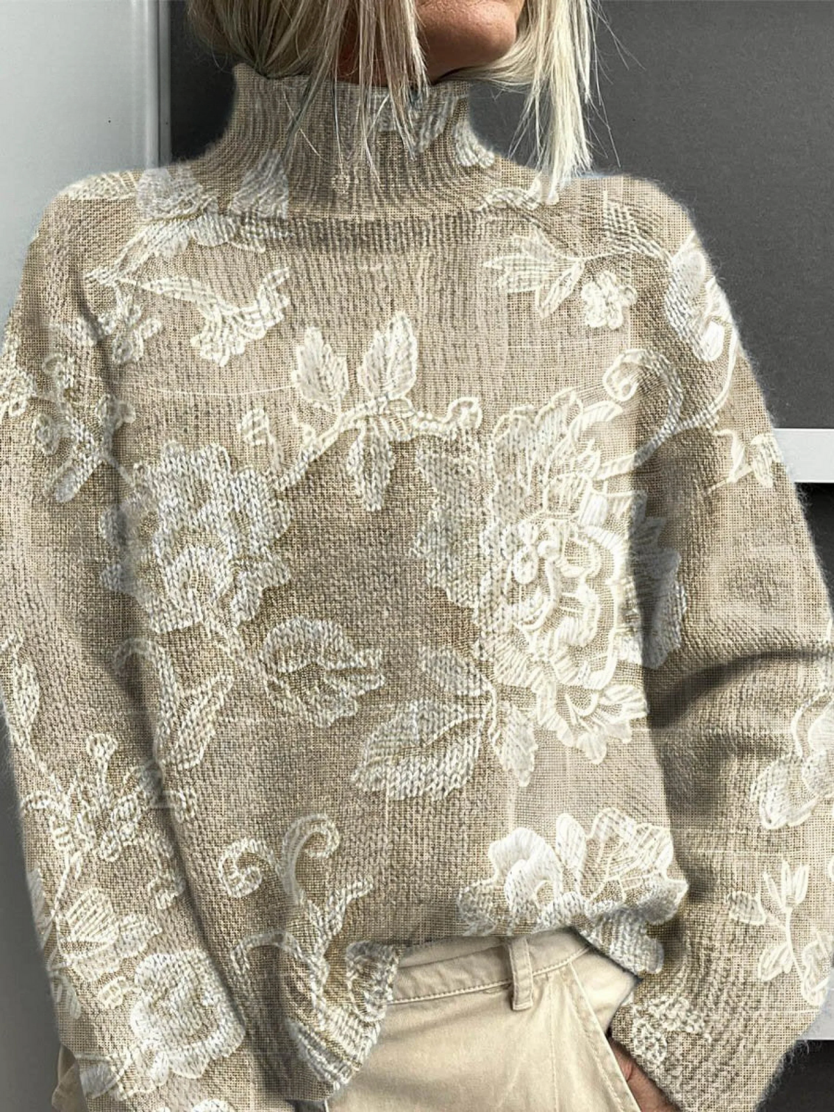 Lenine | Tidlös Vintage Blommig Turtleneck Tröja