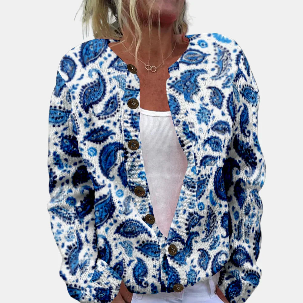 Arabella | Blå Lövtryck Cardigan