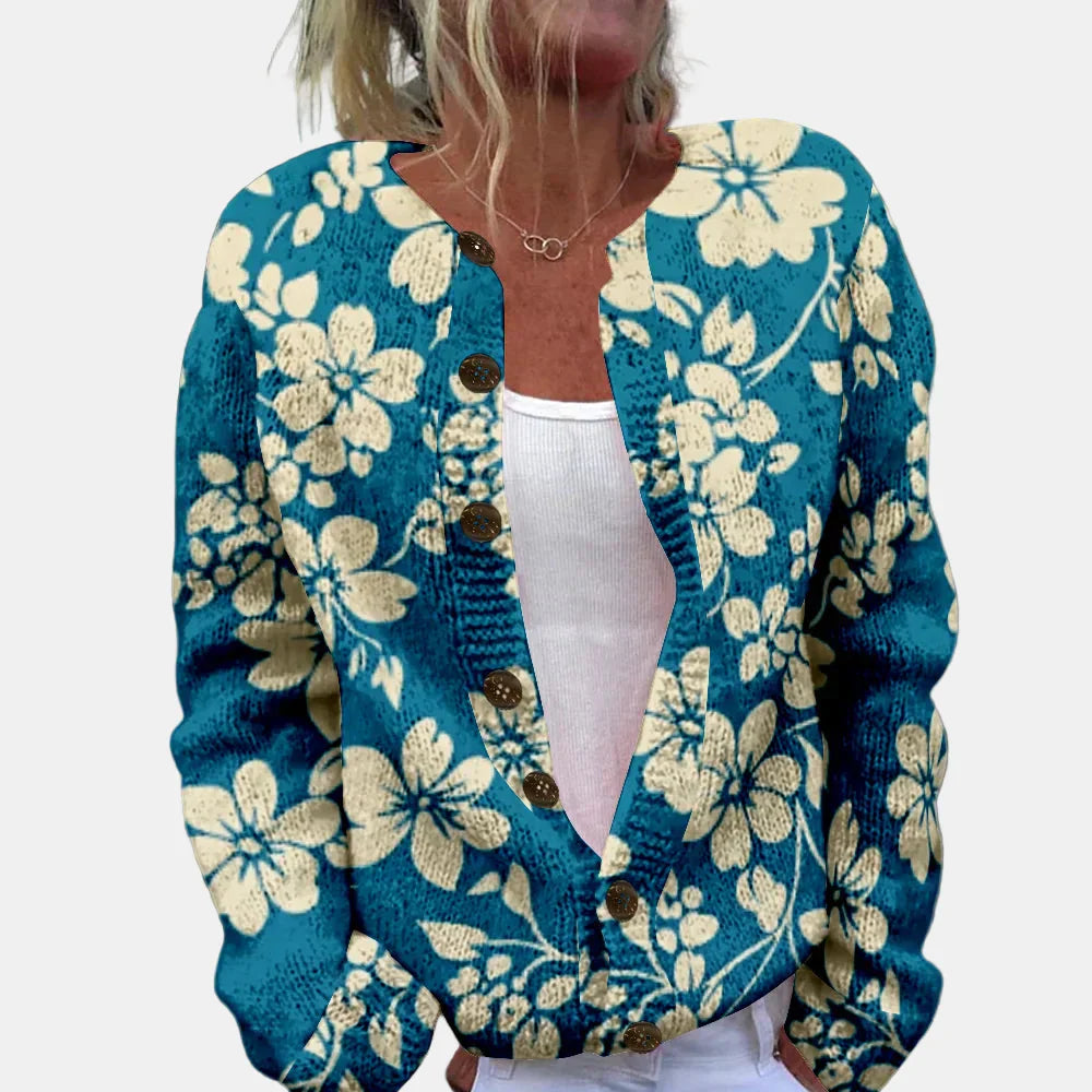 Katherine | Blommig Cardigan i Blått