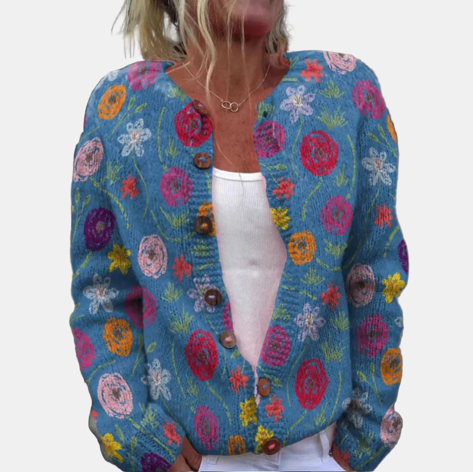 Juliana | Blå Blommig Tryck Cardigan