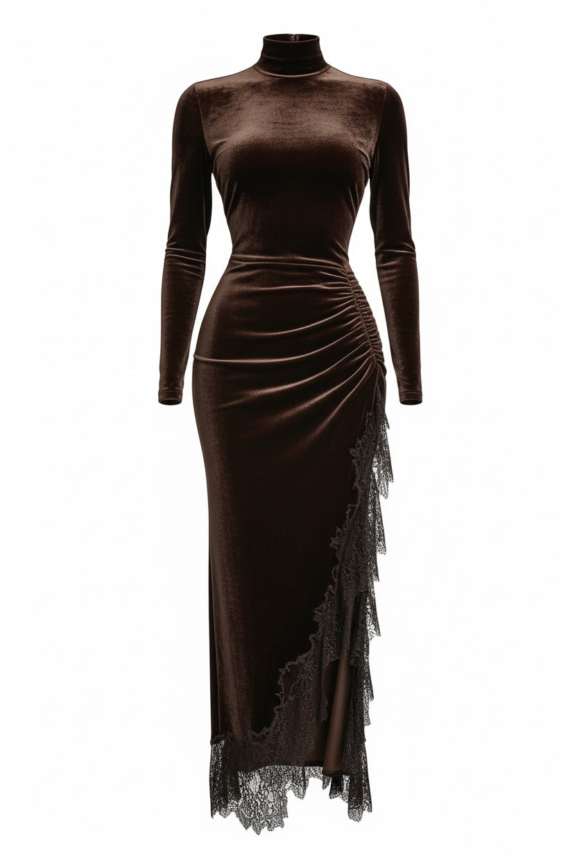 Maxiklänning i chokladsammet Serena